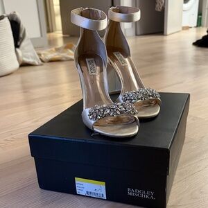 Badgley Mischka Ivory Satin Heels with Crystal Embellishments